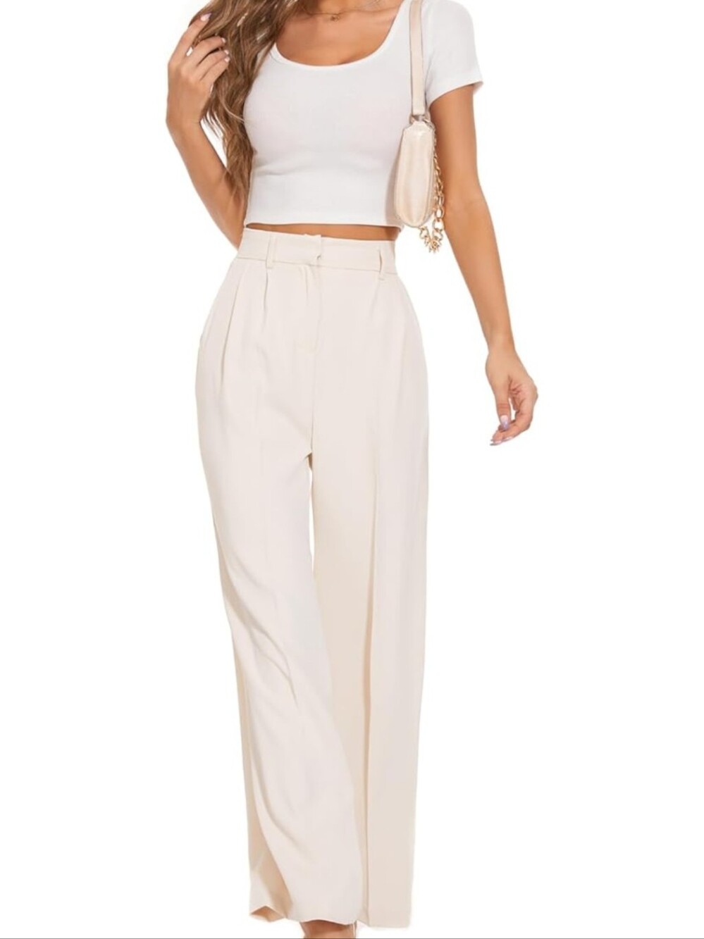 FUNYYZO Wide Leg Dress Pants for Women Work Slacks Business Casual Outfit